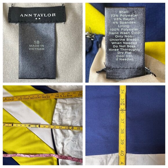 Ann Taylor Sleeveless Color block Sheath Dress Size 18 Blue Yellow White Career - Picture 9 of 14